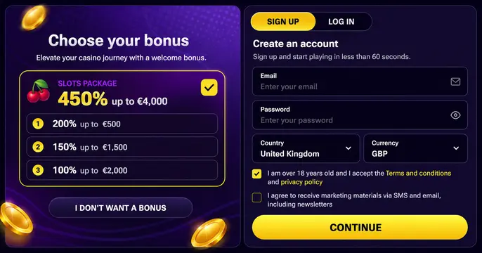 SpinToWin Casino sign up